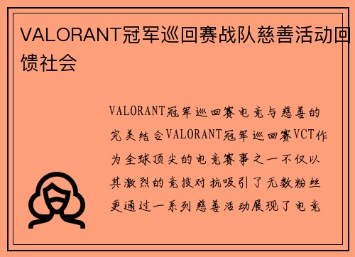 VALORANT冠军巡回赛战队慈善活动回馈社会